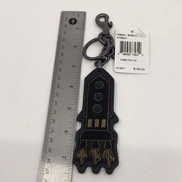 Coach Embroidered Rocket Bag Charm in BK/Black Refined Calf Leather NWT F58491 - Picture 14 of 16